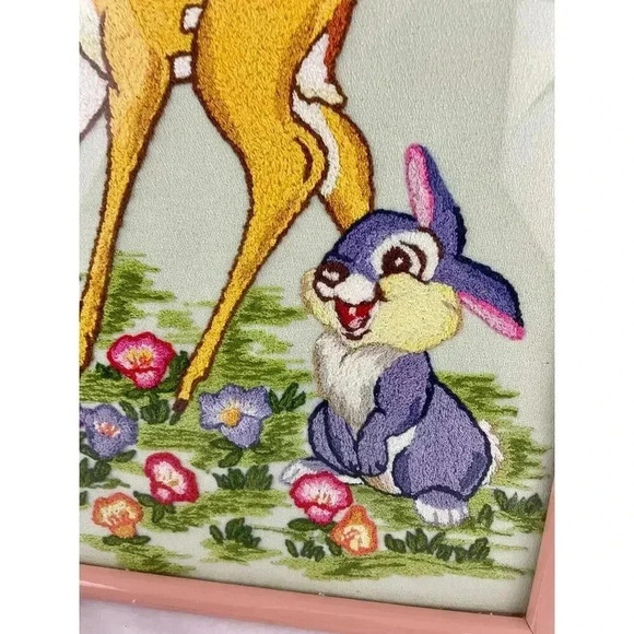 VTG Embroidery Bambi & Thumper Needlework Framed 80's MCM Wall Art 11.5"X14.5" - Picture 8 of 12